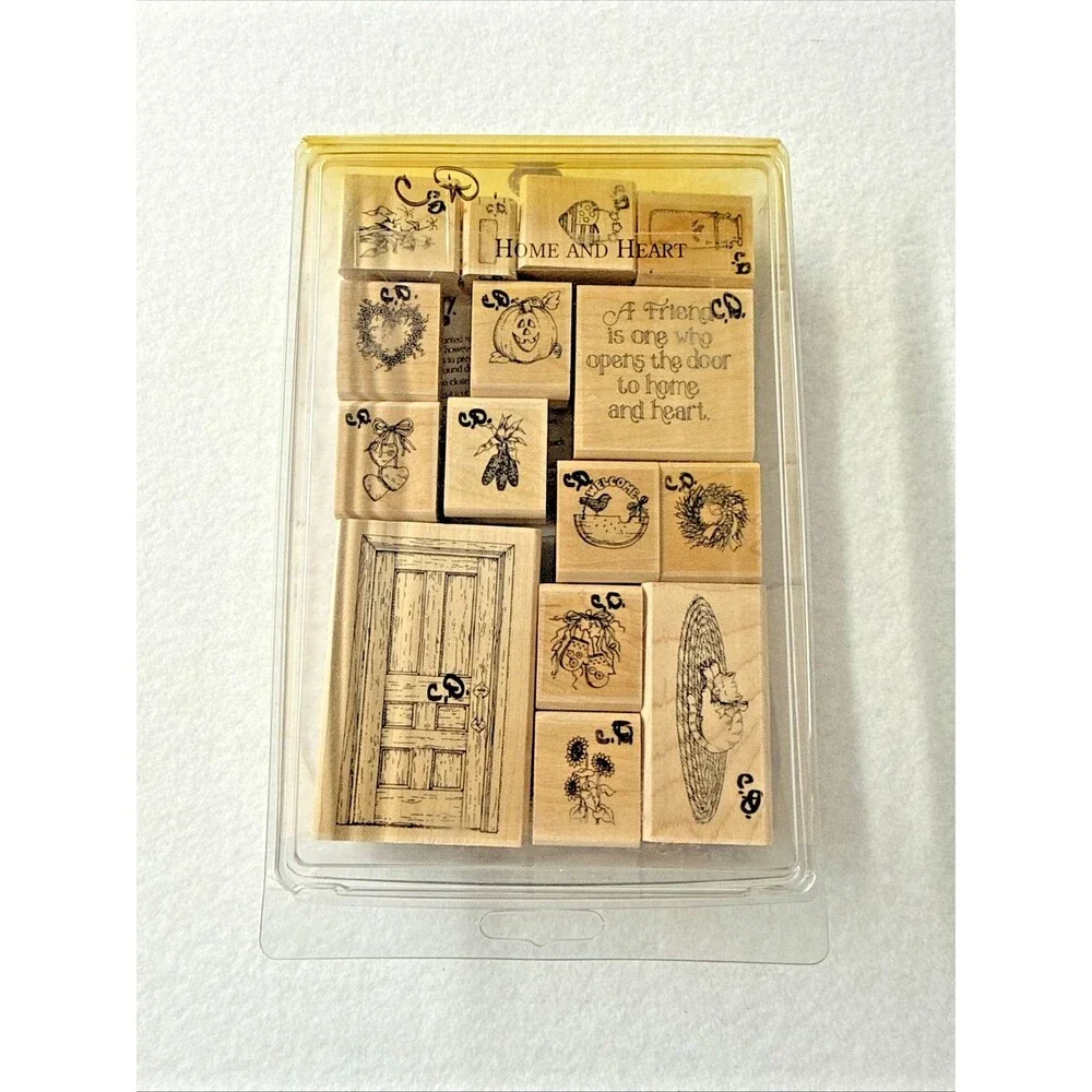 Stampin' Up! Home and Heart 15 Wood Mount Rubber Stamps Retired Country Folk Art